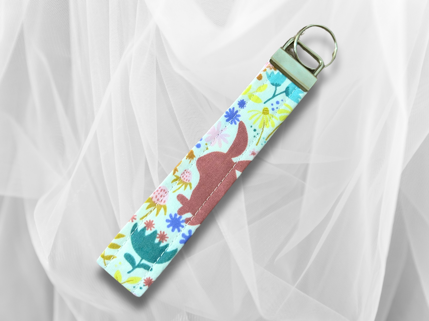 Key Fob, Wristlet Keyring, New Driver Gift, Spring Rabbits