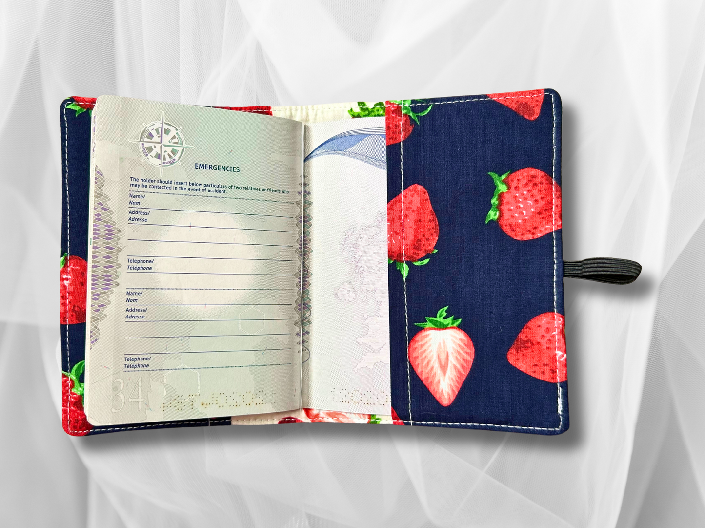 Passport cover, passport holder, passport wallet, Strawberries