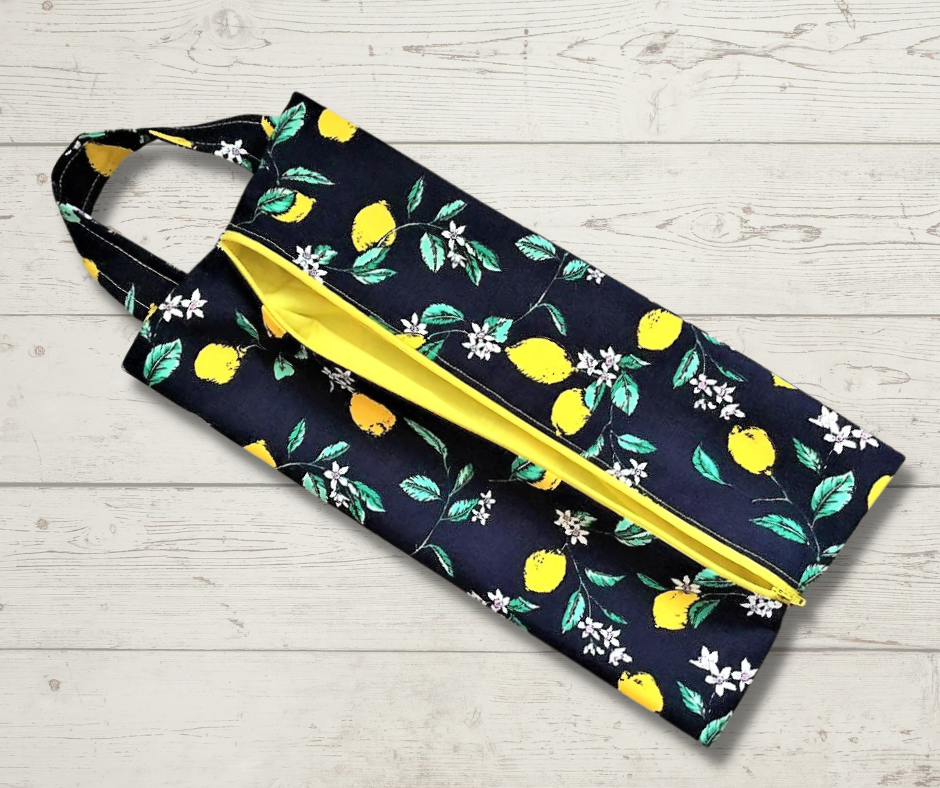 Shoe bag, toiletry bag, travel bag, holiday bag, reusable gift bags, make up bag, holiday accessories, Lemons