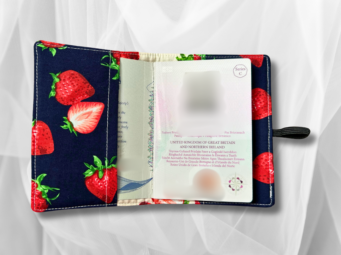 Passport cover, passport holder, passport wallet, Strawberries