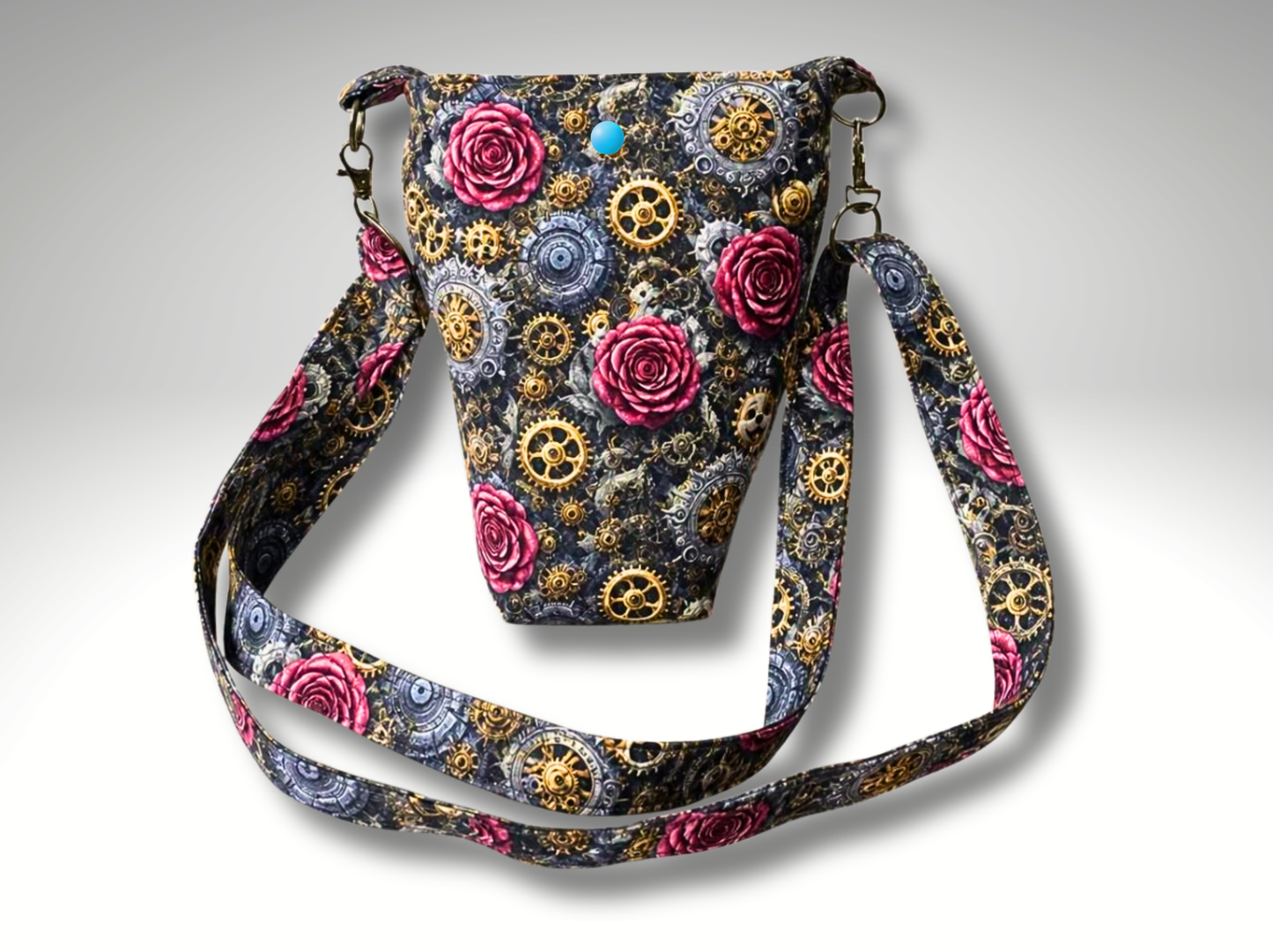 Steampunk Bottle Travel Bag, Water Bottle Bag, Hiking dog walking bag, cross body bag