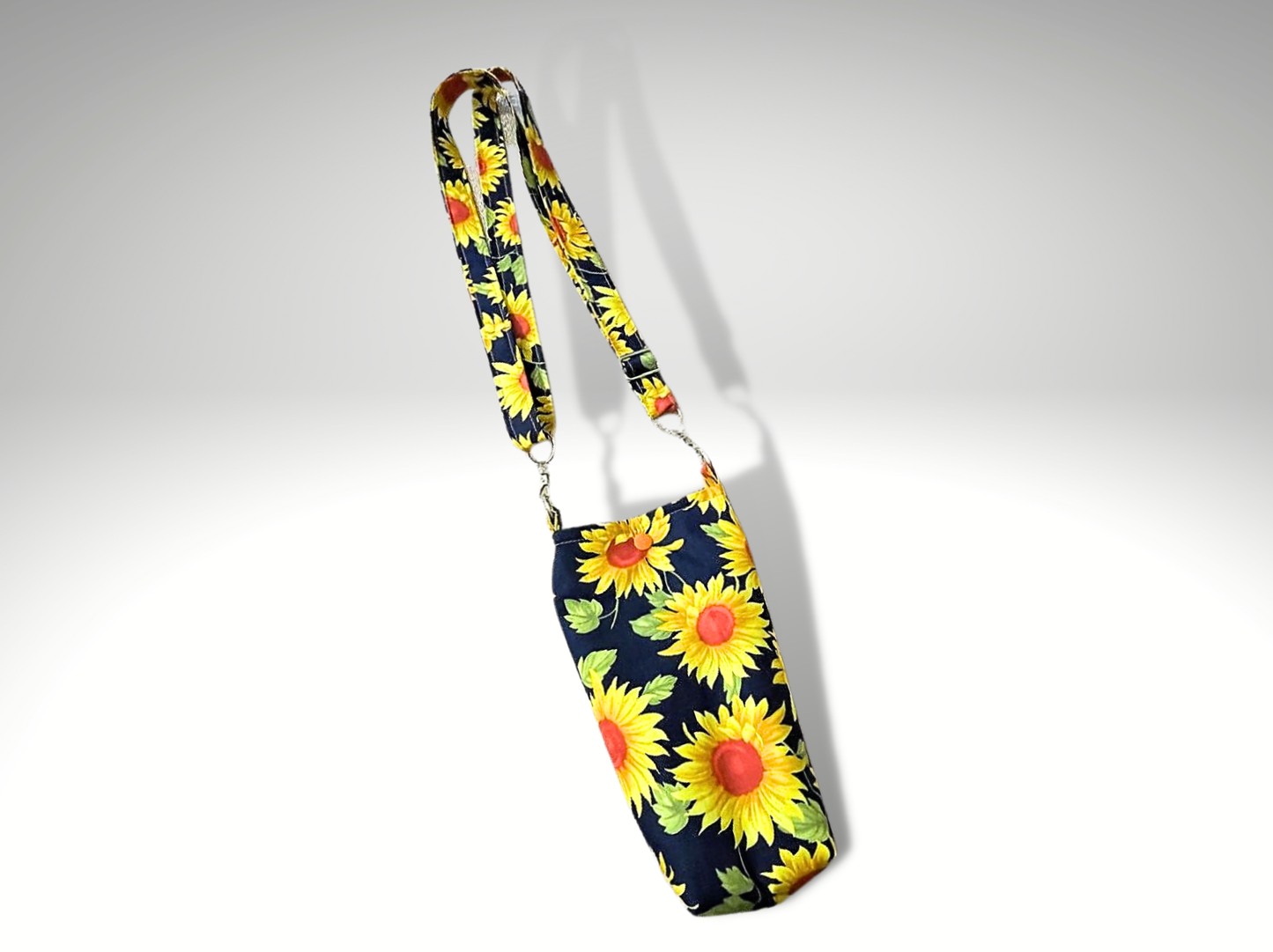 Bottle bag, travel bottle bag, water bottle bag, hiking bag, dog walking bag, across body bag, Sunflowers