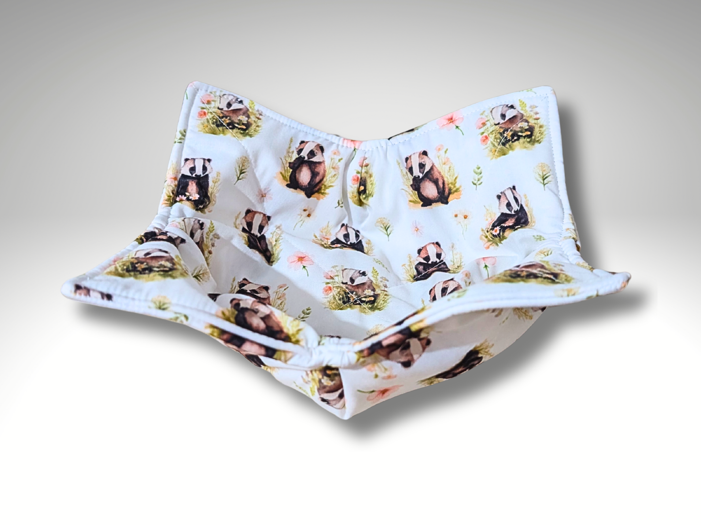 Badger bowl cozy, bowl cosy, bowl holder, potholder, bowl hugger