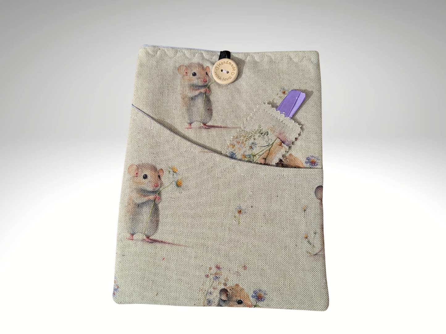 Book sleeve, book protector, book jacket, bookmark, Field Mouse book cover
