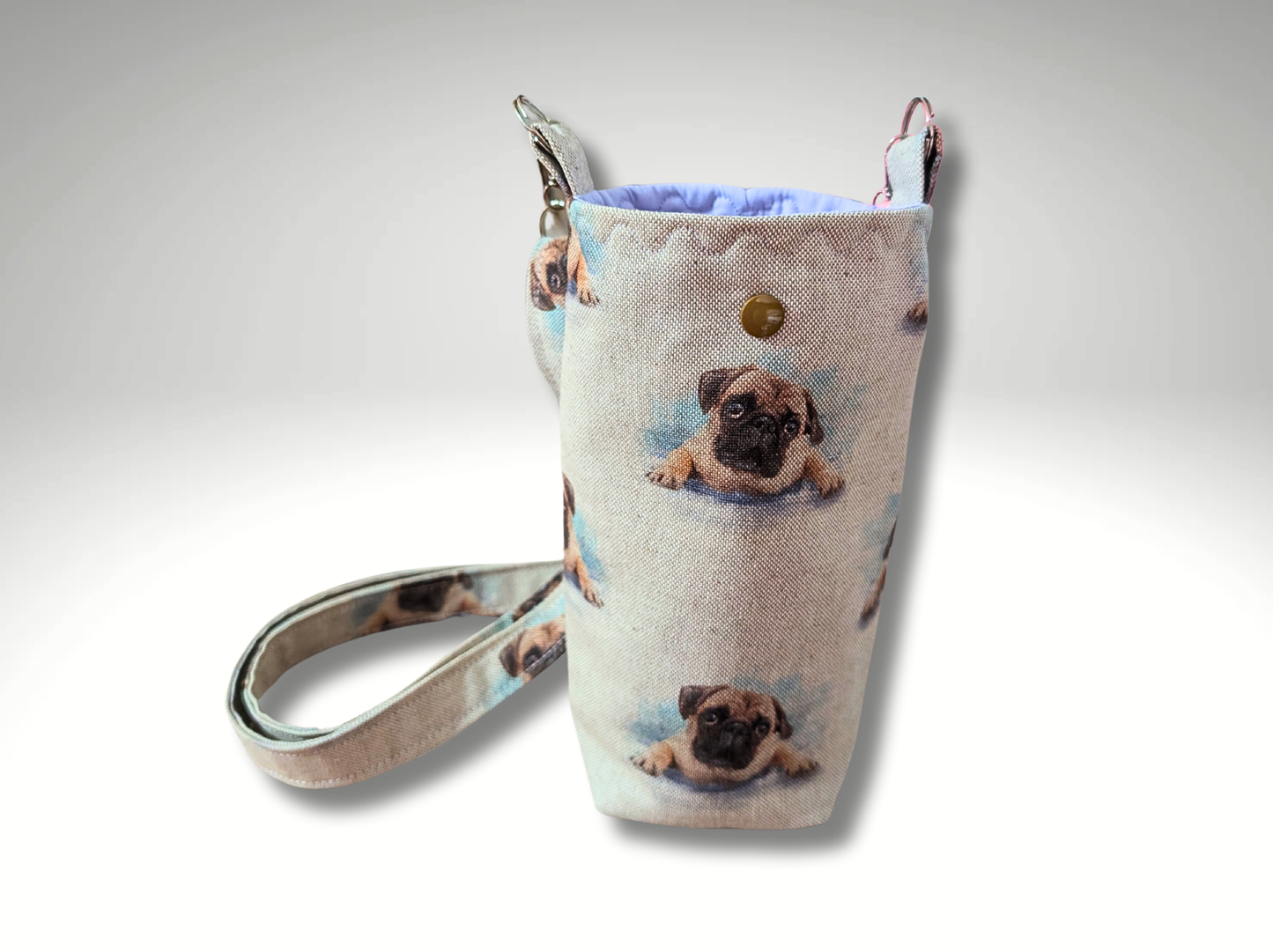 Bottle bag, travel bottle bag, water bottle bag, hiking bag, Pug dog walking bag, across body bag