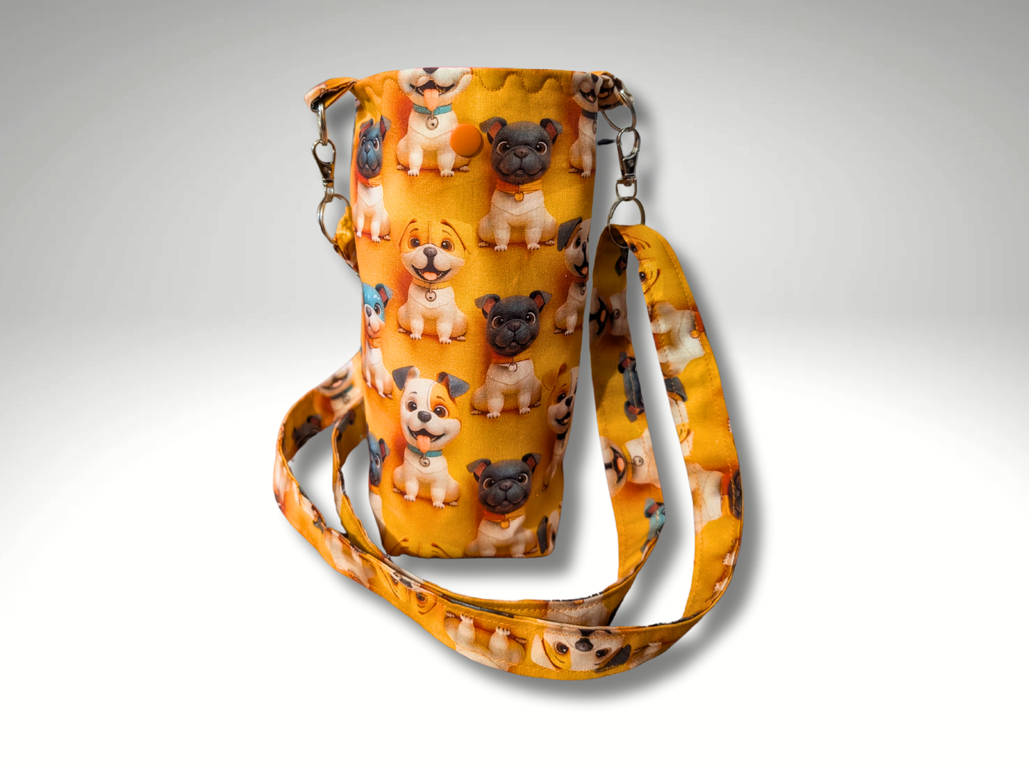 Bottle bag, travel bottle bag, water bottle bag, hiking bag, dog walking bag, across body bag, 3D puppy