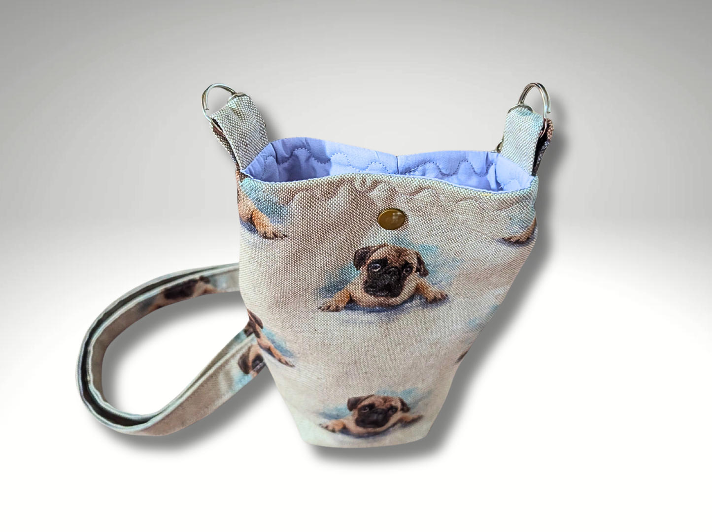Bottle bag, travel bottle bag, water bottle bag, hiking bag, Pug dog walking bag, across body bag