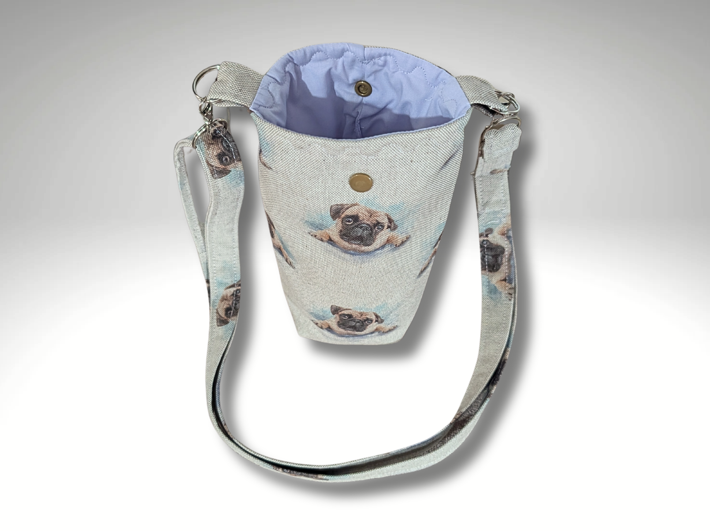Bottle bag, travel bottle bag, water bottle bag, hiking bag, Pug dog walking bag, across body bag