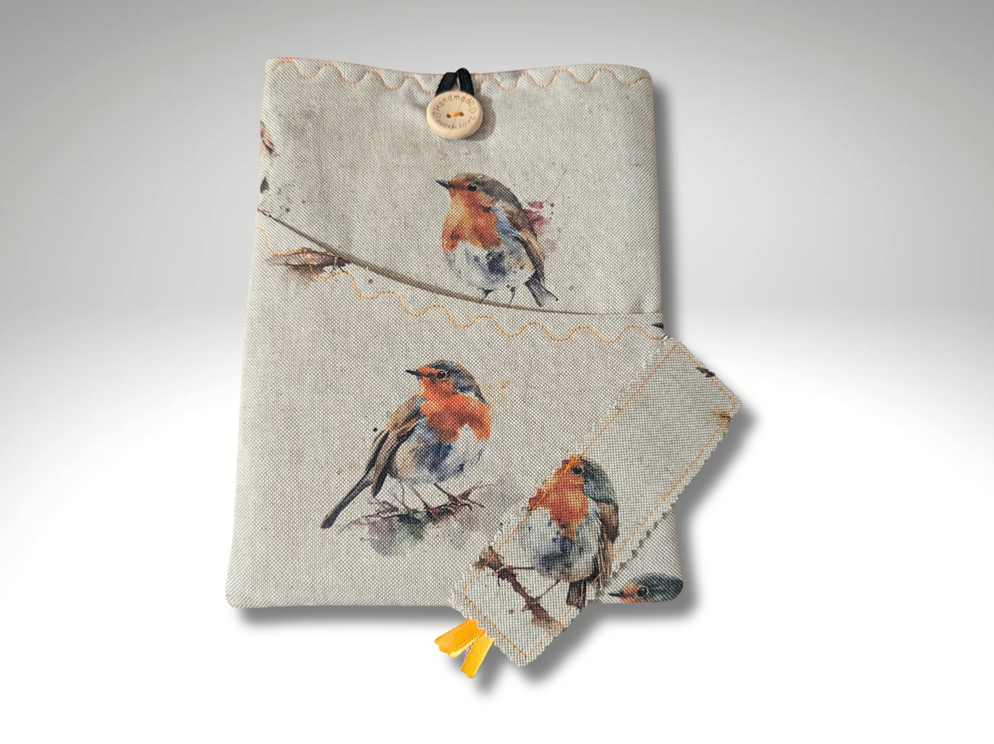 Book sleeve, book protector, book jacket, bookmark, Robin book cover