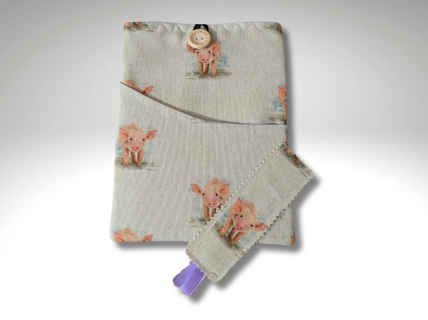 Book sleeve, book protector, book jacket, bookmark, Pigs book cover