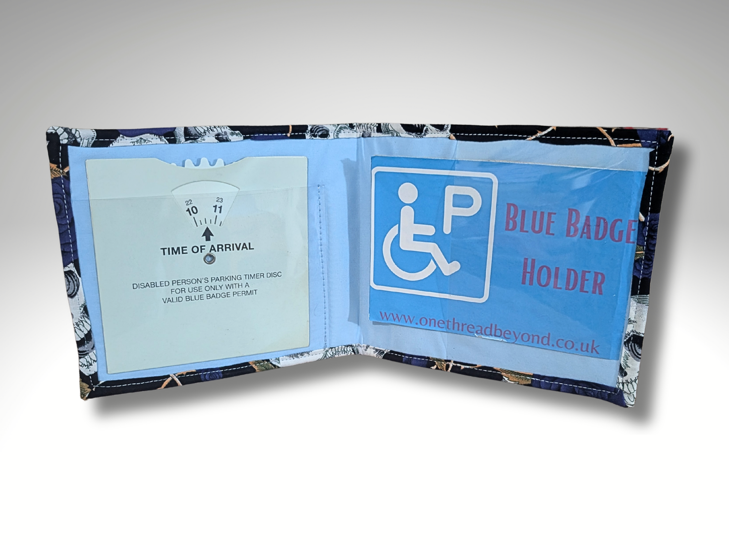 Blue Badge holder, Disabled parking permit holder, skulls and blue roses, blue badge holder, Halloween