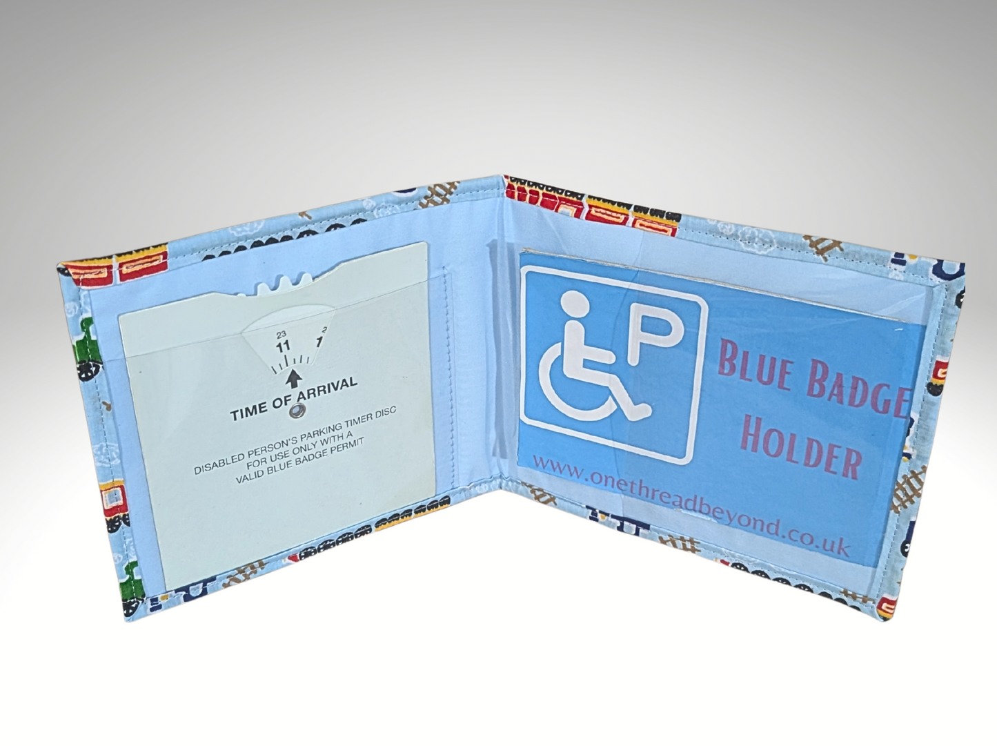 Childrens Blue Badge Holder, Kids blue badge holder, Trains (light Blue)