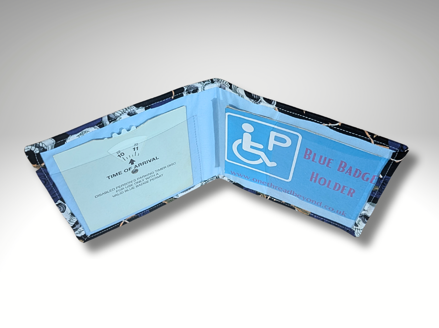 Blue Badge holder, Disabled parking permit holder, skulls and blue roses, blue badge holder, Halloween