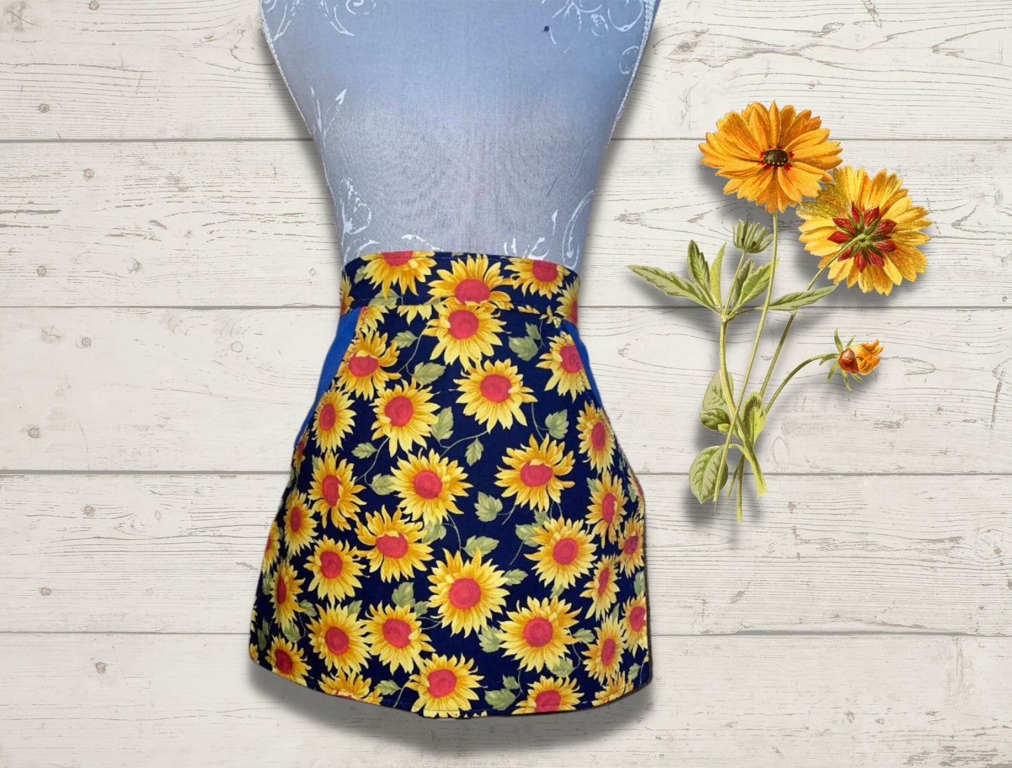 Apron, Half aprons, Waist apron, Sunflowers