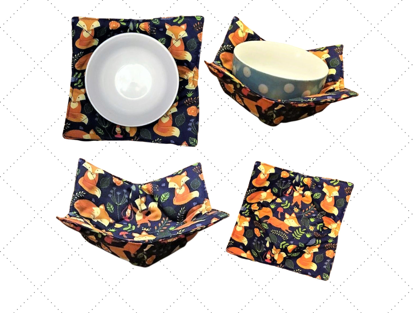 bowl cozy, fox bowl cosy, bowl holder, mothers day gift, housewarming gift, reversible, fox, potholder, bowl holder, bowl hug