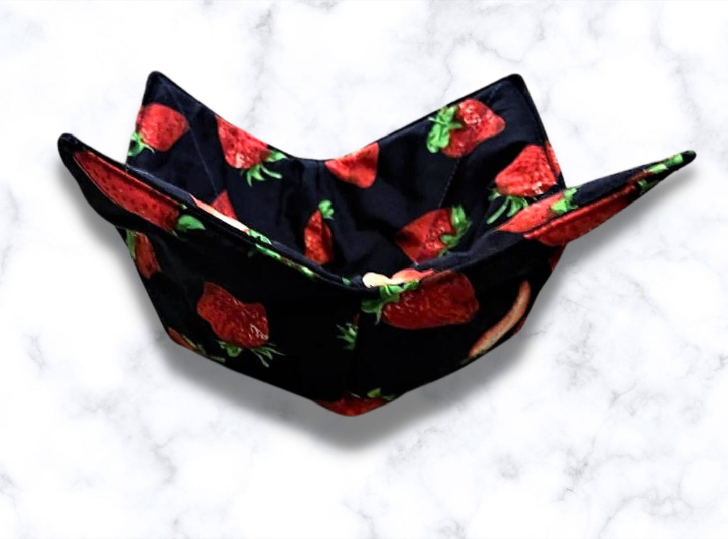 bowl cozy, strawberry bowl cosy, mothers day gift, housewarming gift, bowl holder, reversible, strawberries, potholder, bowl hug