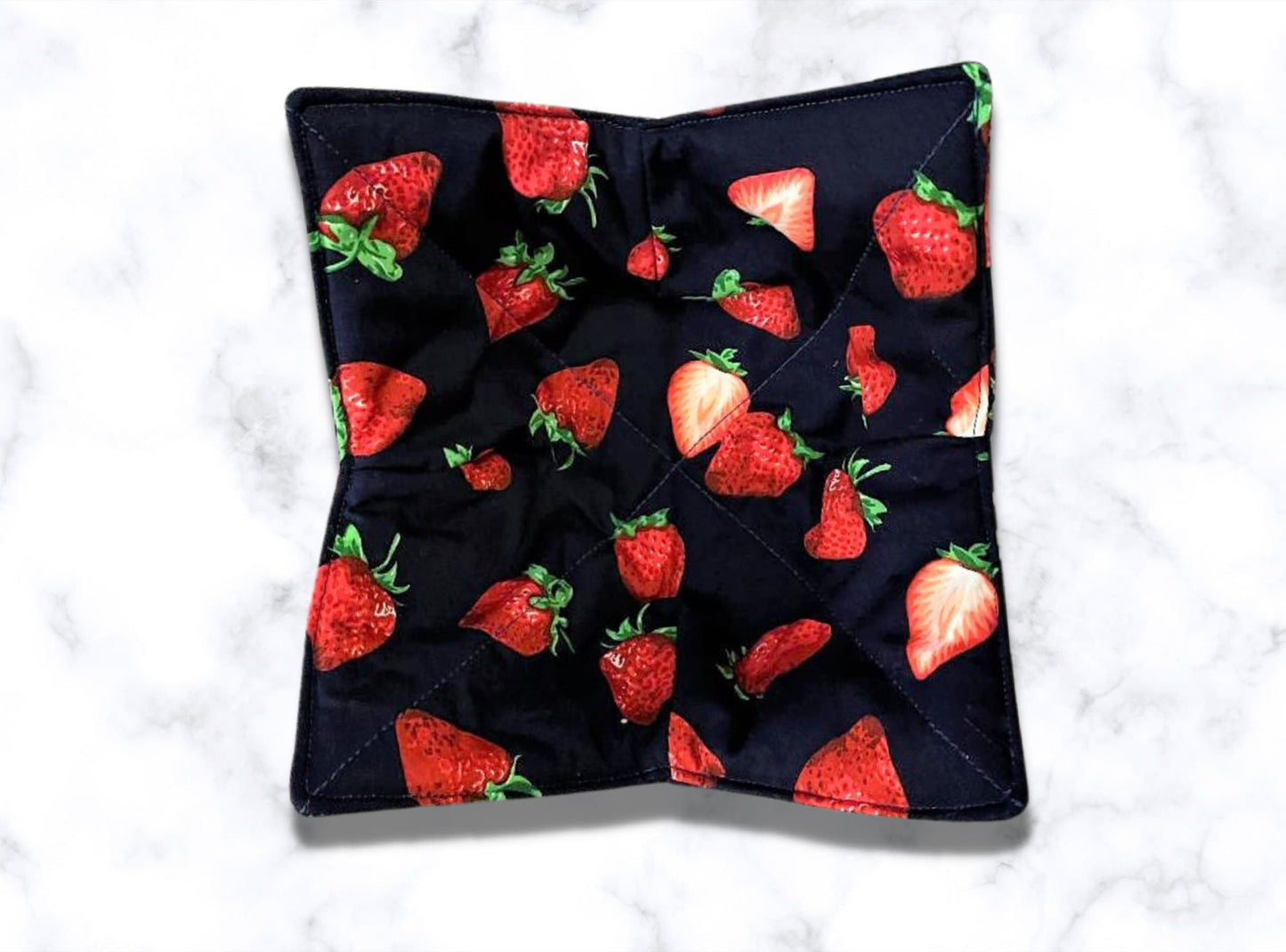 bowl cozy, strawberry bowl cosy, mothers day gift, housewarming gift, bowl holder, reversible, strawberries, potholder, bowl hug