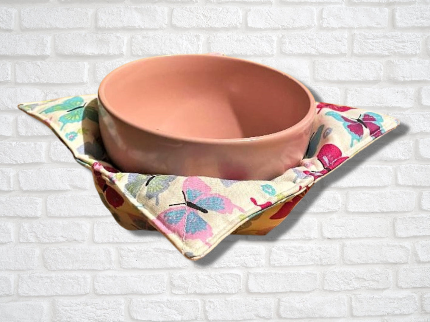 Bowl cozy, bowl cosy, bowl holder, mothers day gift, housewarming gift, soup bowl, butterflies, potholder, bowl hug