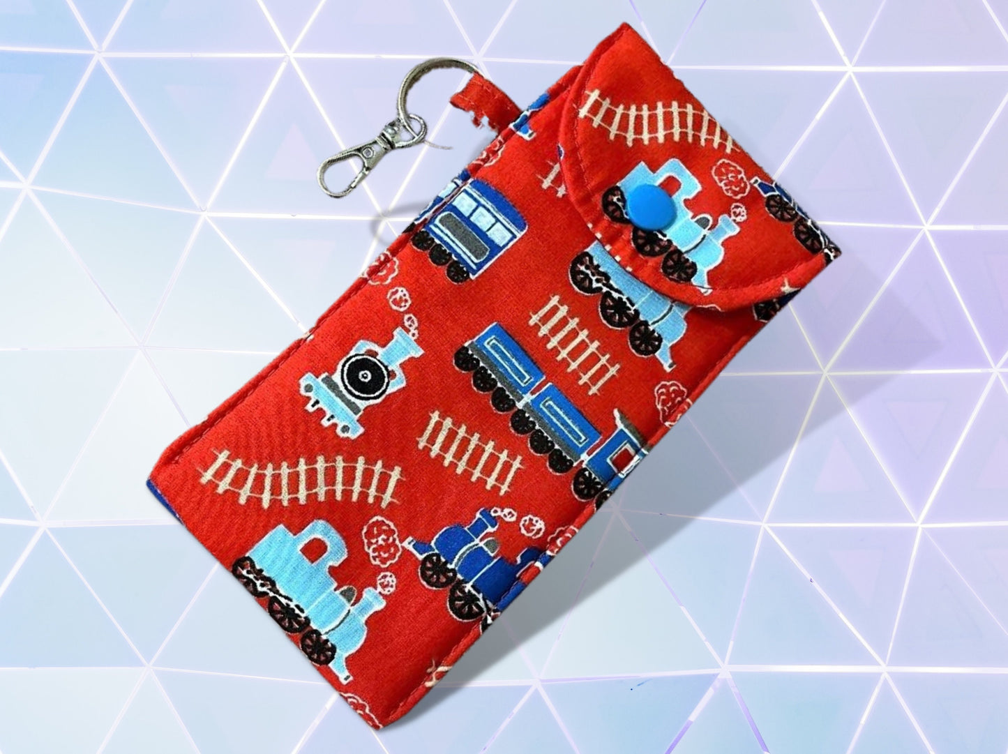 Childrens glasses case, kids sunglasses case, trains, soft padded glasses case, soft pouch,  sunglasses case