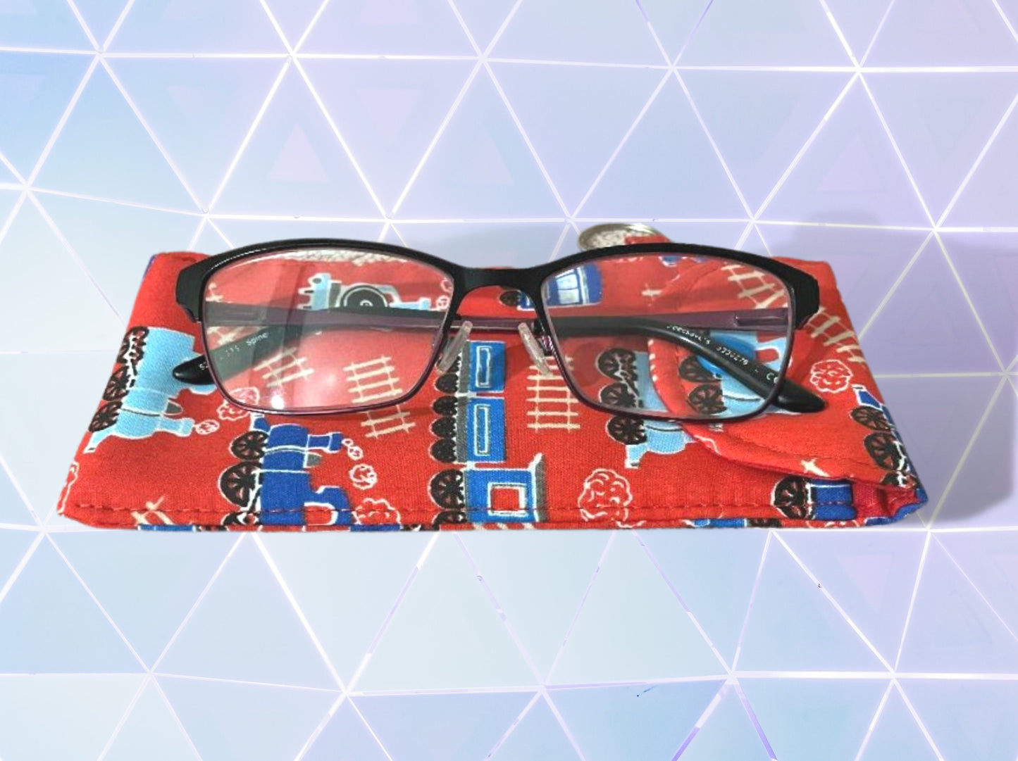 Childrens glasses case, kids sunglasses case, trains, soft padded glasses case, soft pouch,  sunglasses case