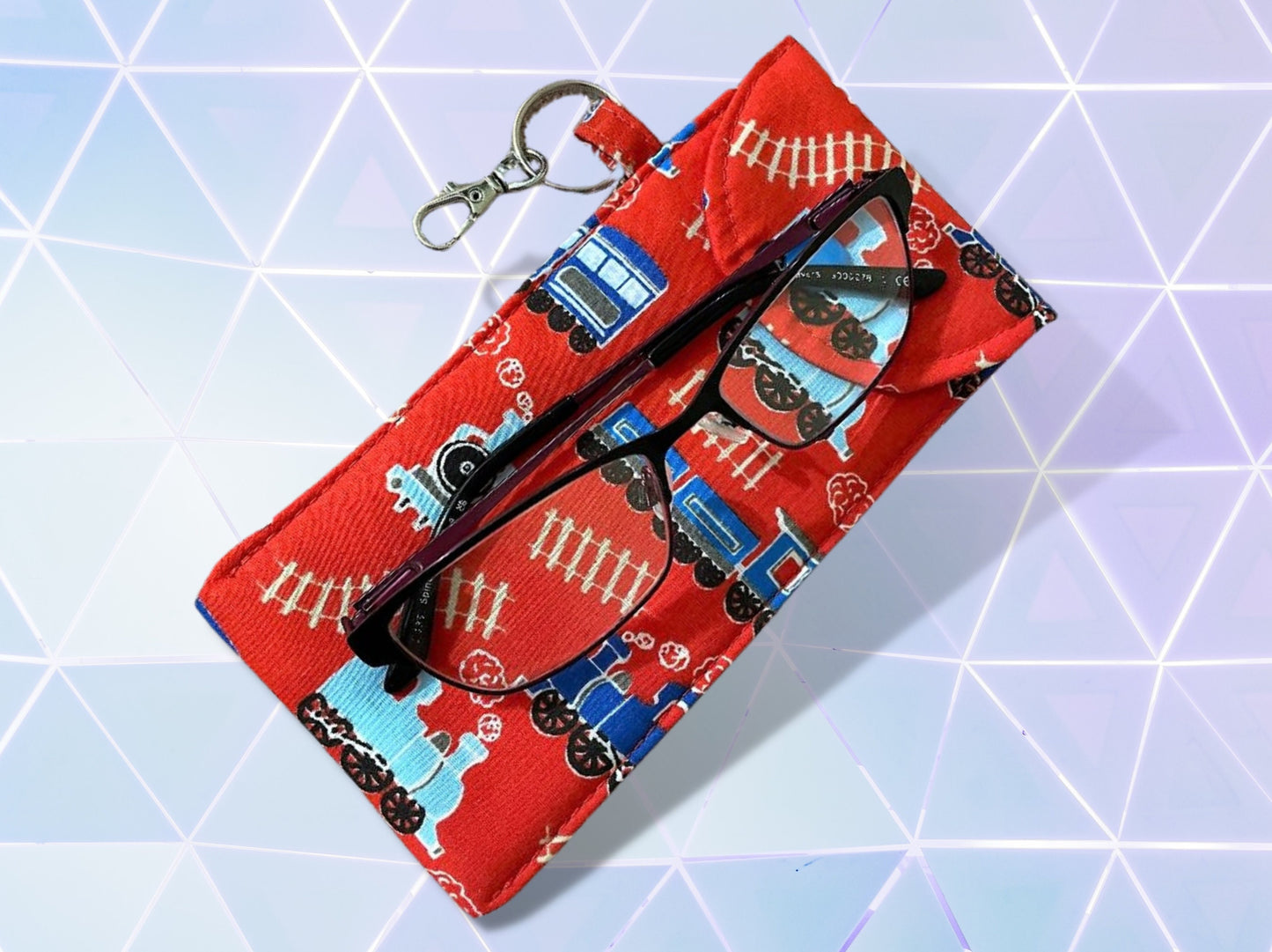 Childrens glasses case, kids sunglasses case, trains, soft padded glasses case, soft pouch,  sunglasses case