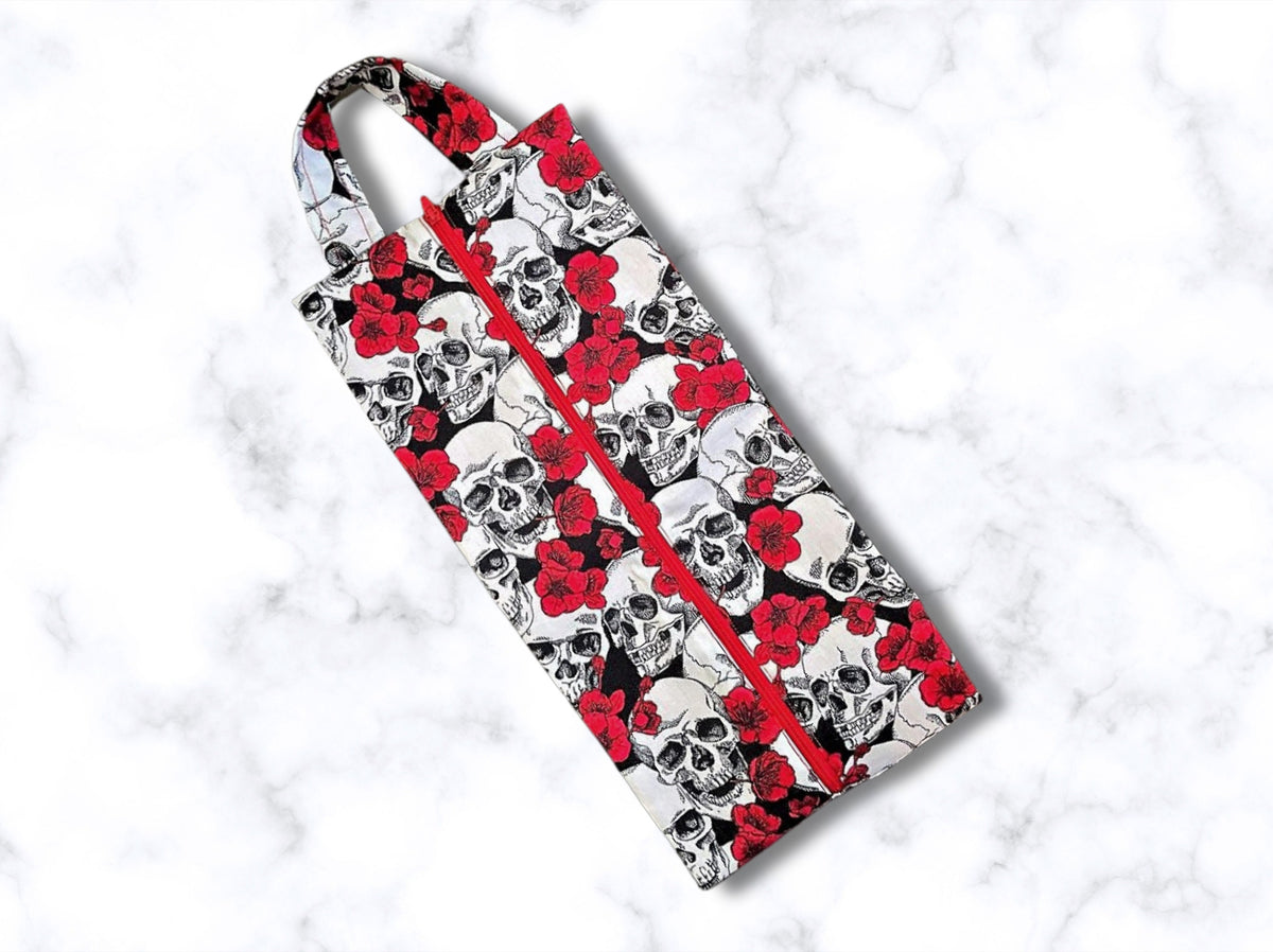 Shoe bag, toiletry bag, travel bag, holiday bag, reusable gift bags, kit bag, make up bag, skulls, gothic