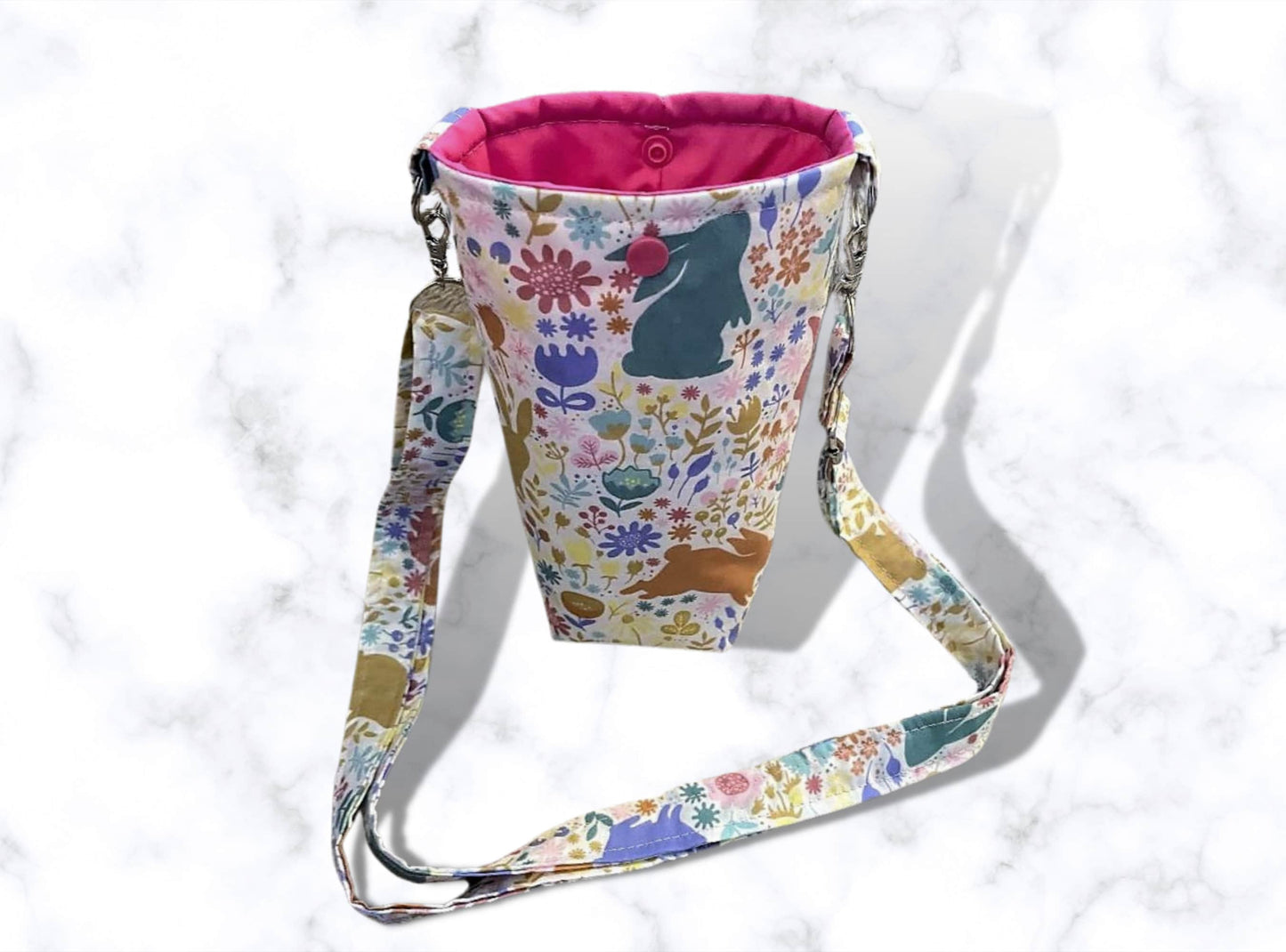 Bottle bag, travel bottle bag, water bottle bag, drinks holder, dog walking bag, across body bag, Easter gift, kids drink holder, Bunnies