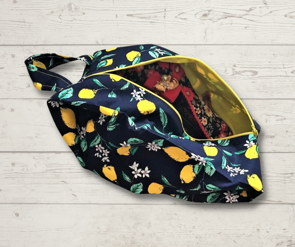 Shoe bag, toiletry bag, travel bag, holiday bag, reusable gift bags, make up bag, holiday accessories, Lemons