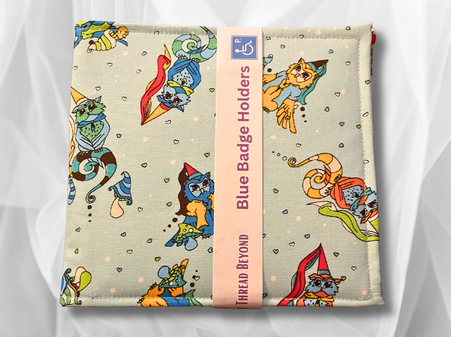 Blue Badge holder, Disabled parking permit holder, Owl badge holder, Fabric Blue badge holder