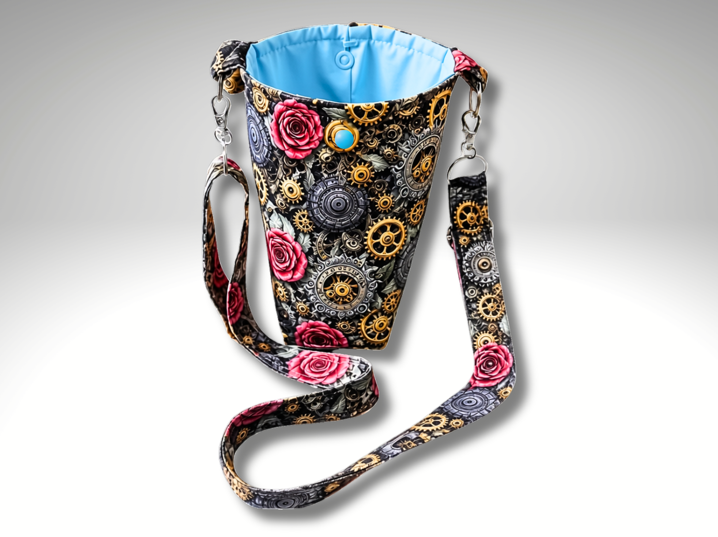 Steampunk Bottle Travel Bag, Water Bottle Bag, Hiking dog walking bag, cross body bag