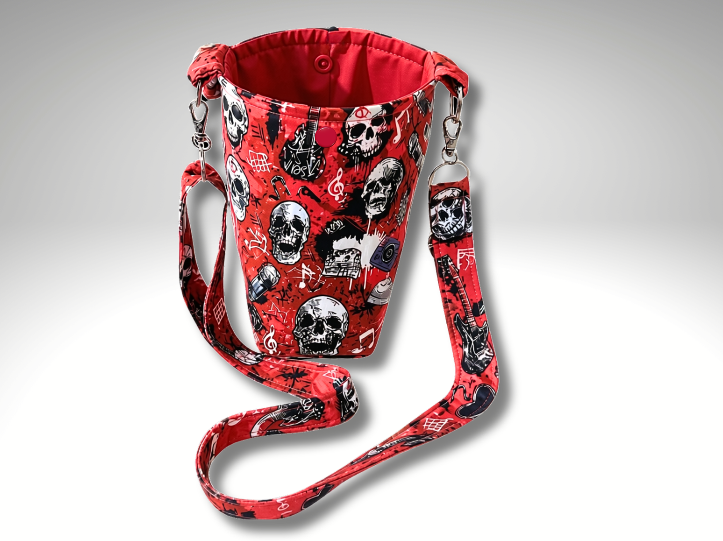 Rock and Roll skulls Bottle Travel Bag, Water Bottle Bag, Hiking dog walking bag, cross body bag