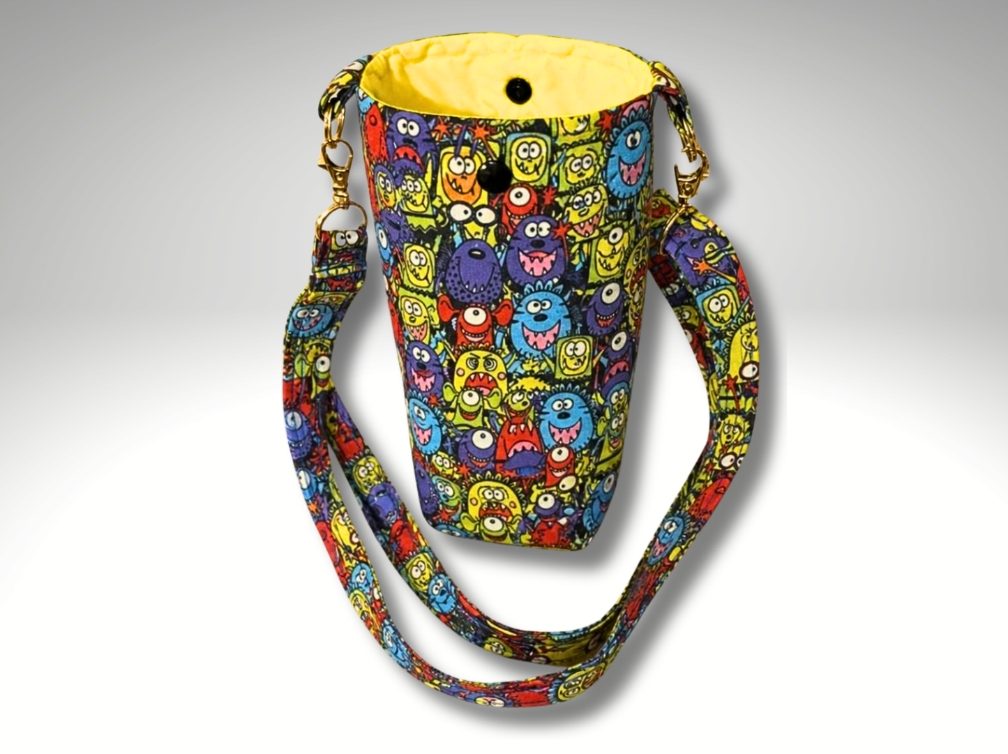 Cartoon Monster Fun Bottle Travel Bag, Water Bottle Bag, Hiking dog walking bag, cross body bag