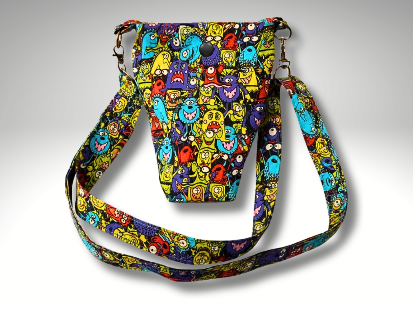 Cartoon Monster Fun Bottle Travel Bag, Water Bottle Bag, Hiking dog walking bag, cross body bag