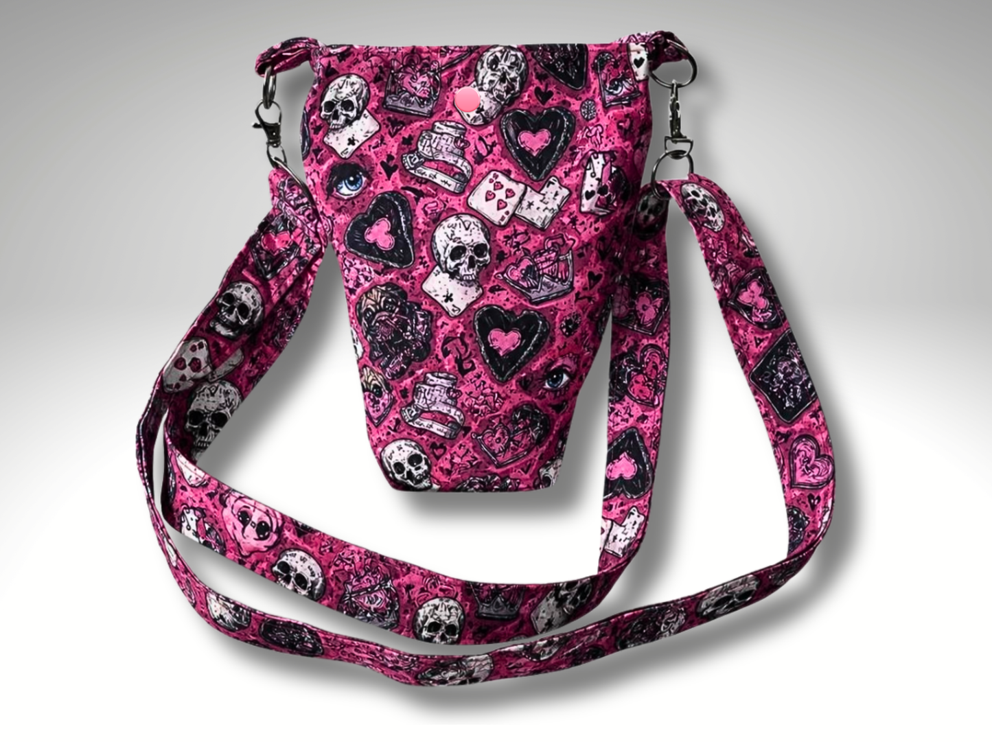 Punk Skull Bottle Travel Bag, Water Bottle Bag, Hiking dog walking bag, cross body bag, playing cards