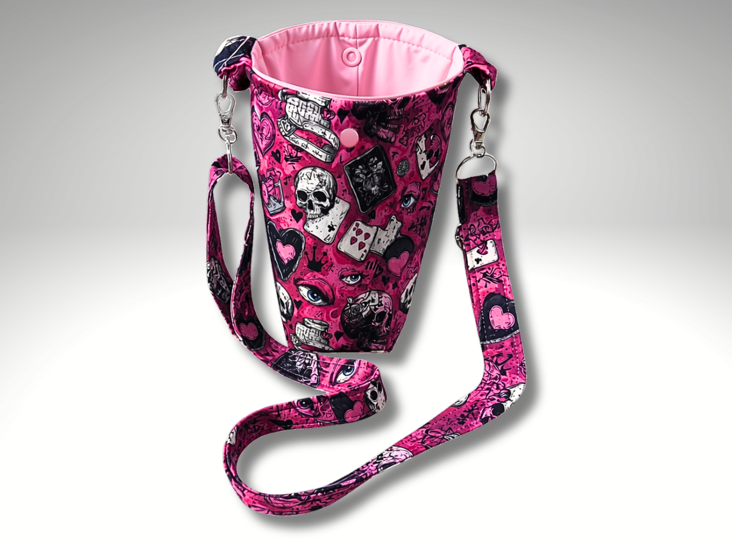 Punk Skull Bottle Travel Bag, Water Bottle Bag, Hiking dog walking bag, cross body bag, playing cards