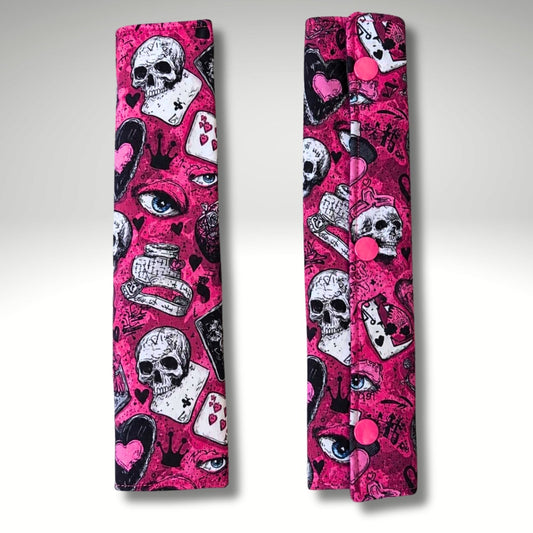 Seatbelt Cover Sleeve, Car accessories, Pink Skulls and Hearts, New driver Gift