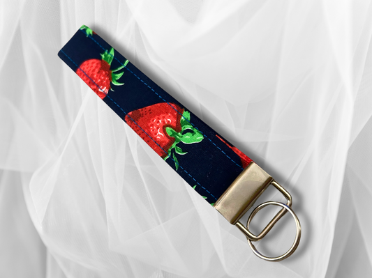 Key Fob, Wristlet Keyring, New Driver Gift, Strawberries