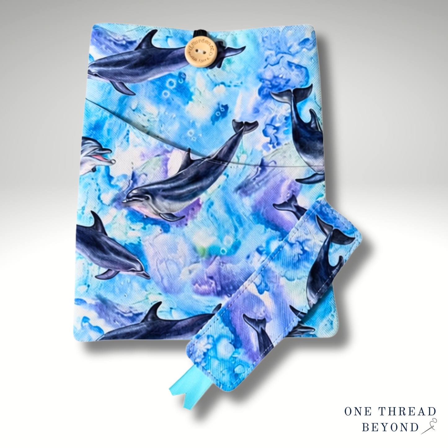 Dolphins book sleeve, padded book protector, book jacket, bookmark