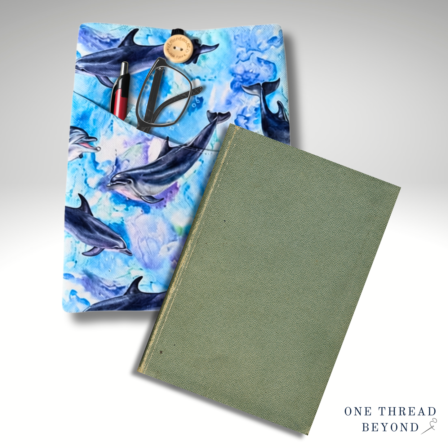 Dolphins book sleeve, padded book protector, book jacket, bookmark