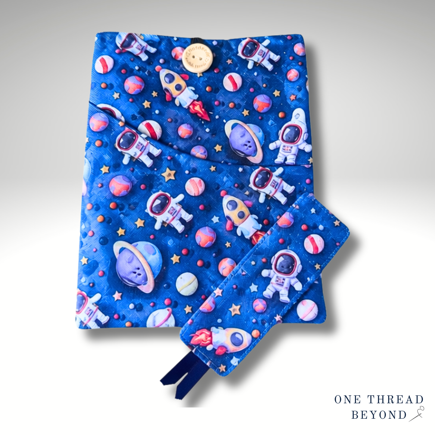 Astronaut space book sleeve, children's padded book protector, kids book jacket, bookmark