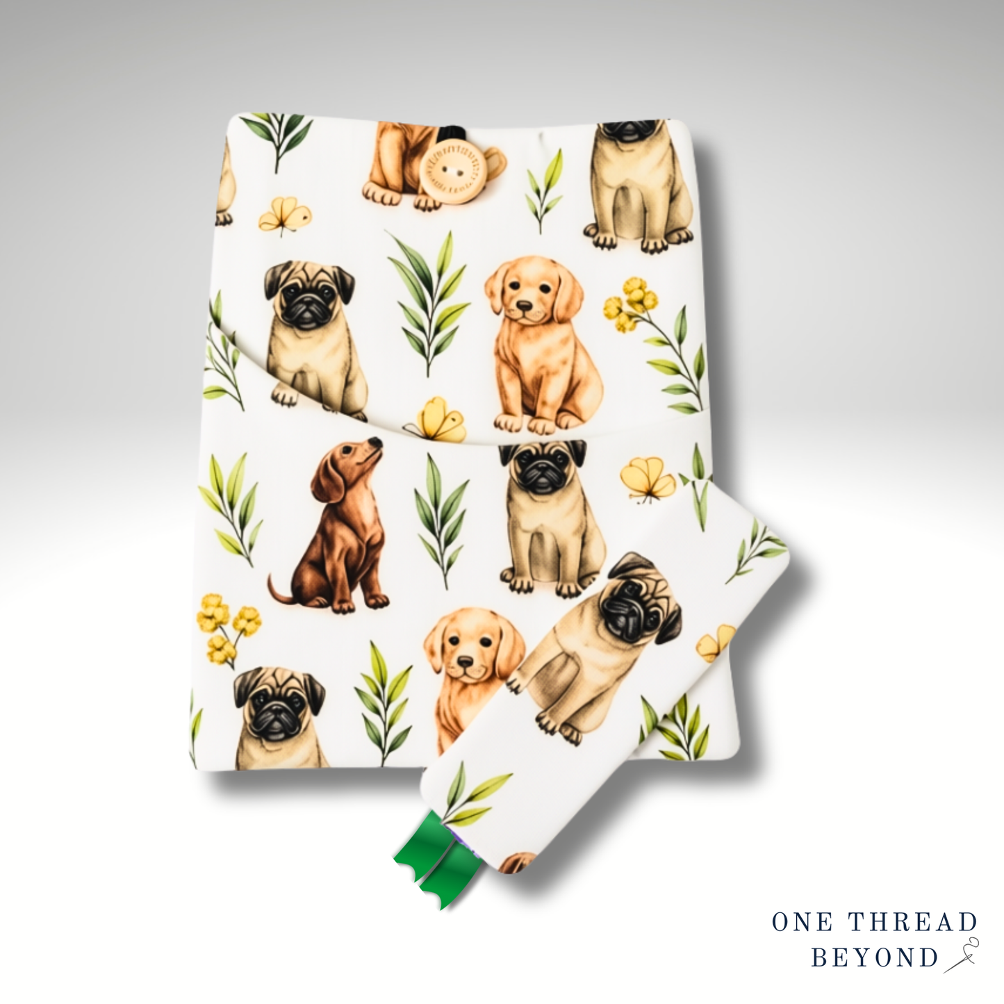 Puppy dogs book sleeve, padded book protector, book jacket, bookmark
