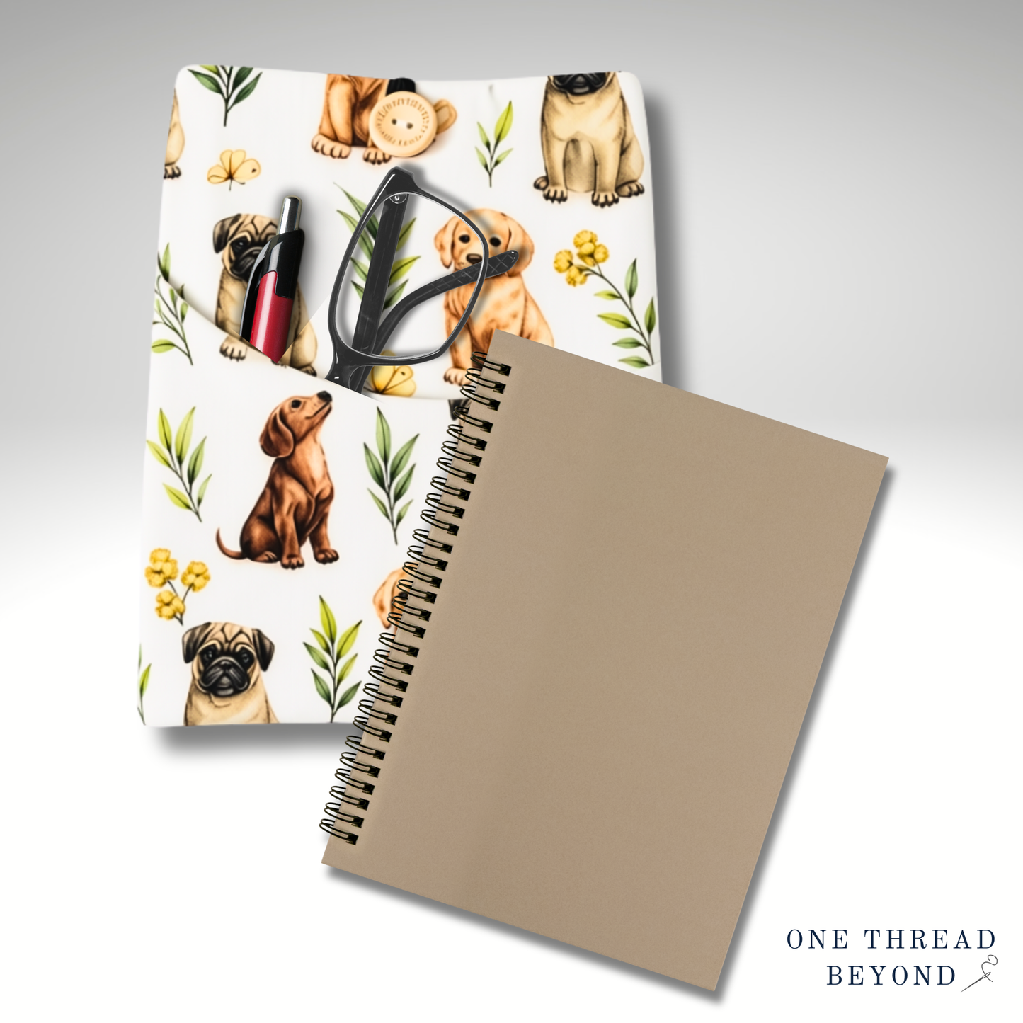 Puppy dogs book sleeve, padded book protector, book jacket, bookmark