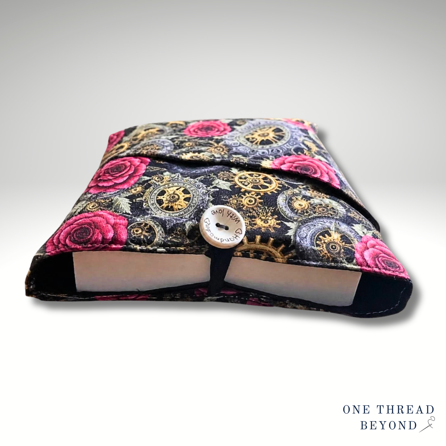 Steampunk Book sleeve, padded book protector, book jacket, bookmark