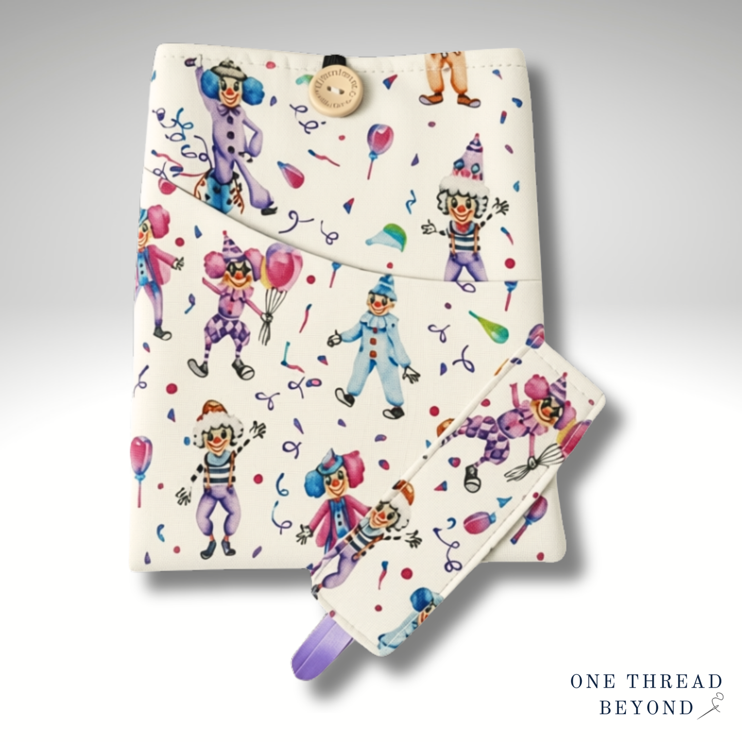 Clown Book sleeve, kids padded book protector, childrens book jacket, bookmark