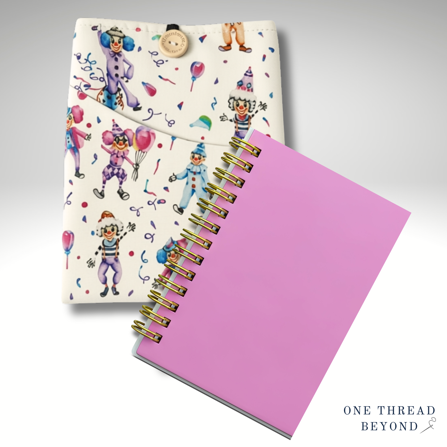 Clown Book sleeve, kids padded book protector, childrens book jacket, bookmark