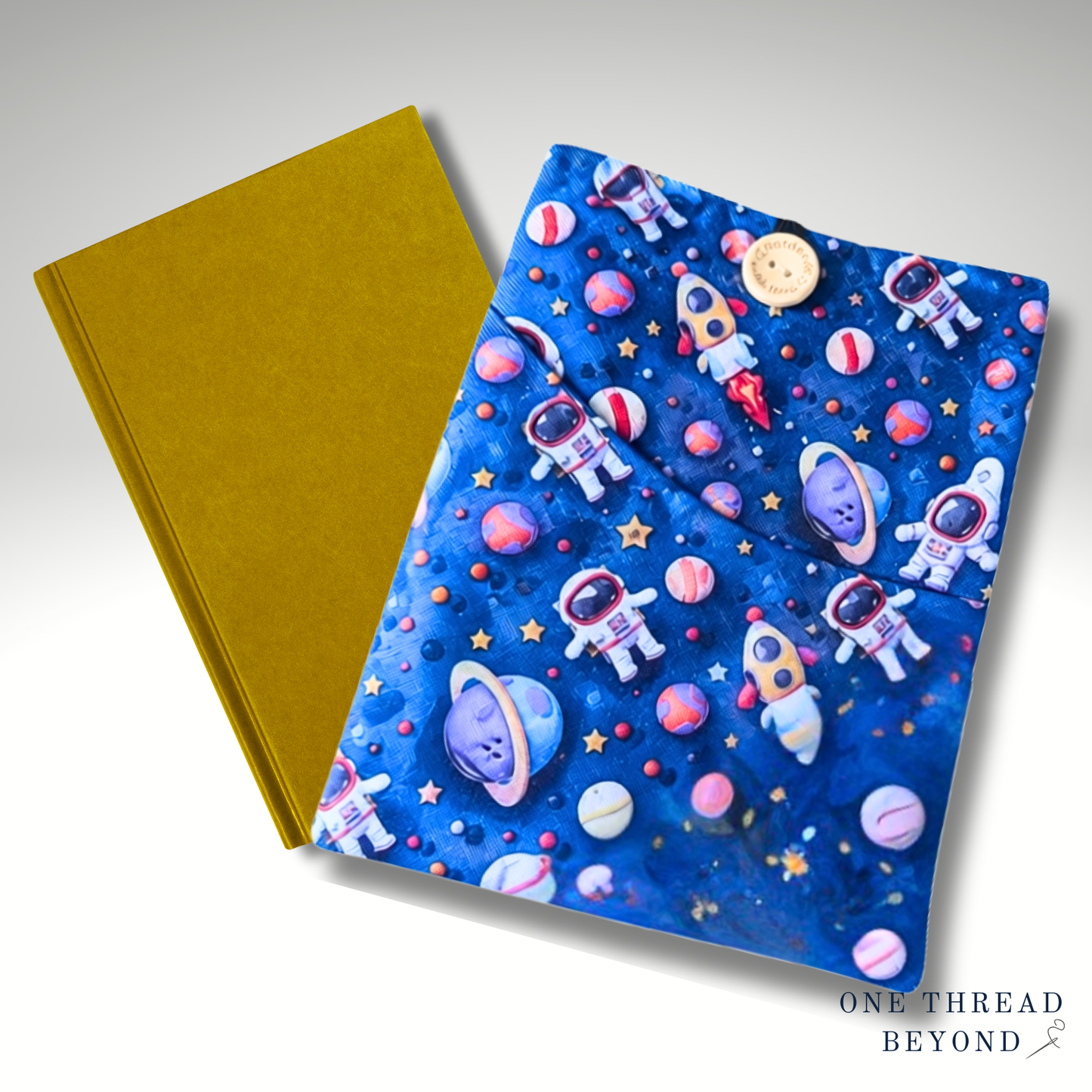 Astronaut space book sleeve, children's padded book protector, kids book jacket, bookmark