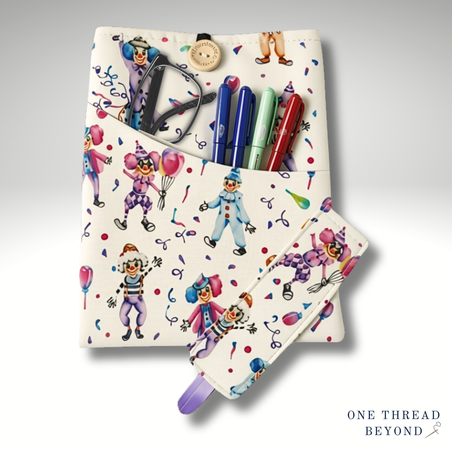 Clown Book sleeve, kids padded book protector, childrens book jacket, bookmark