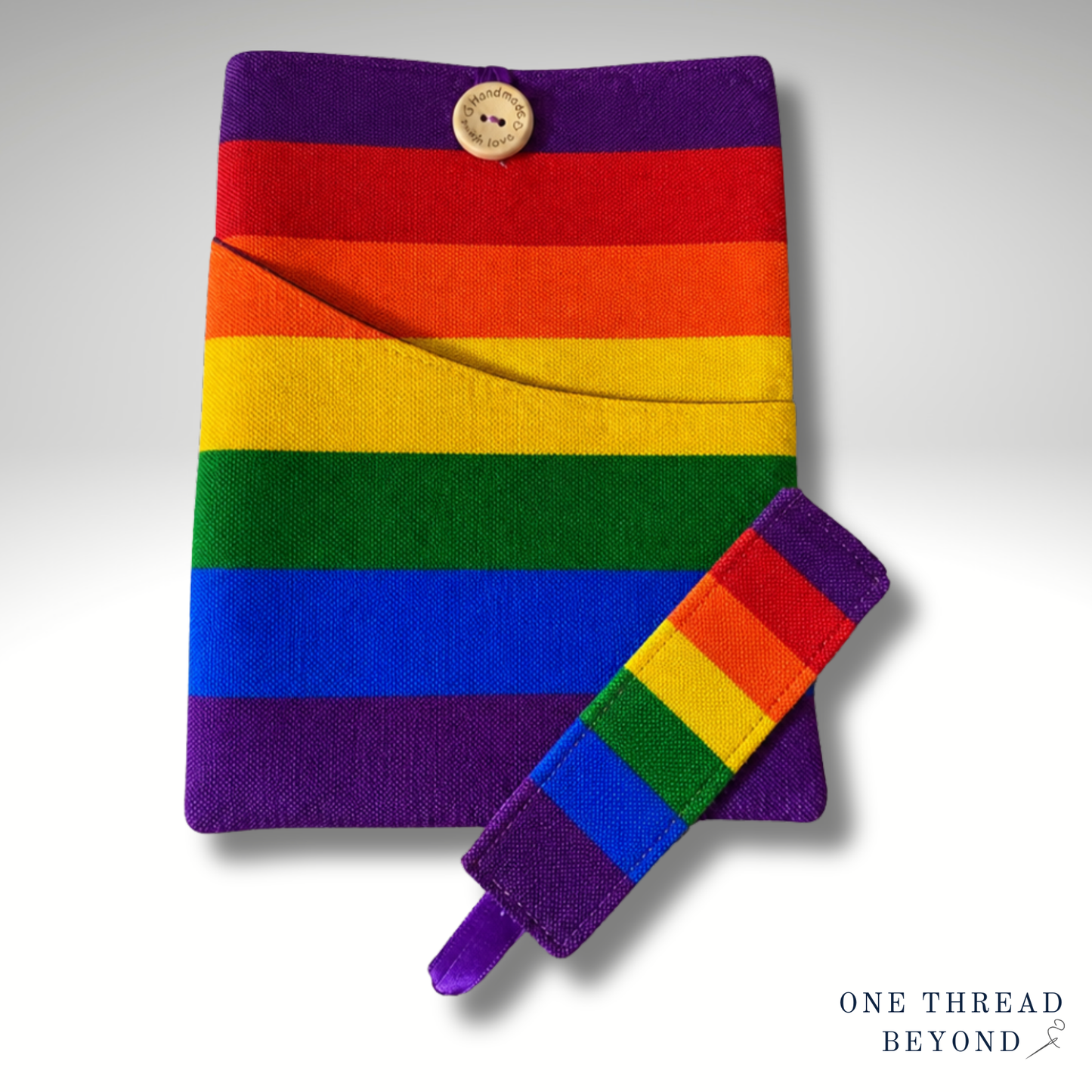 Rainbow Book sleeve, padded book protector, book jacket, bookmark, Pride