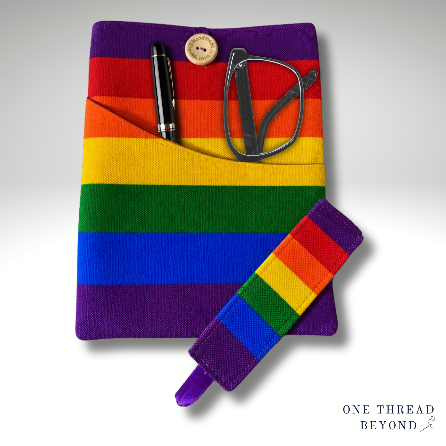 Rainbow Book sleeve, padded book protector, book jacket, bookmark, Pride