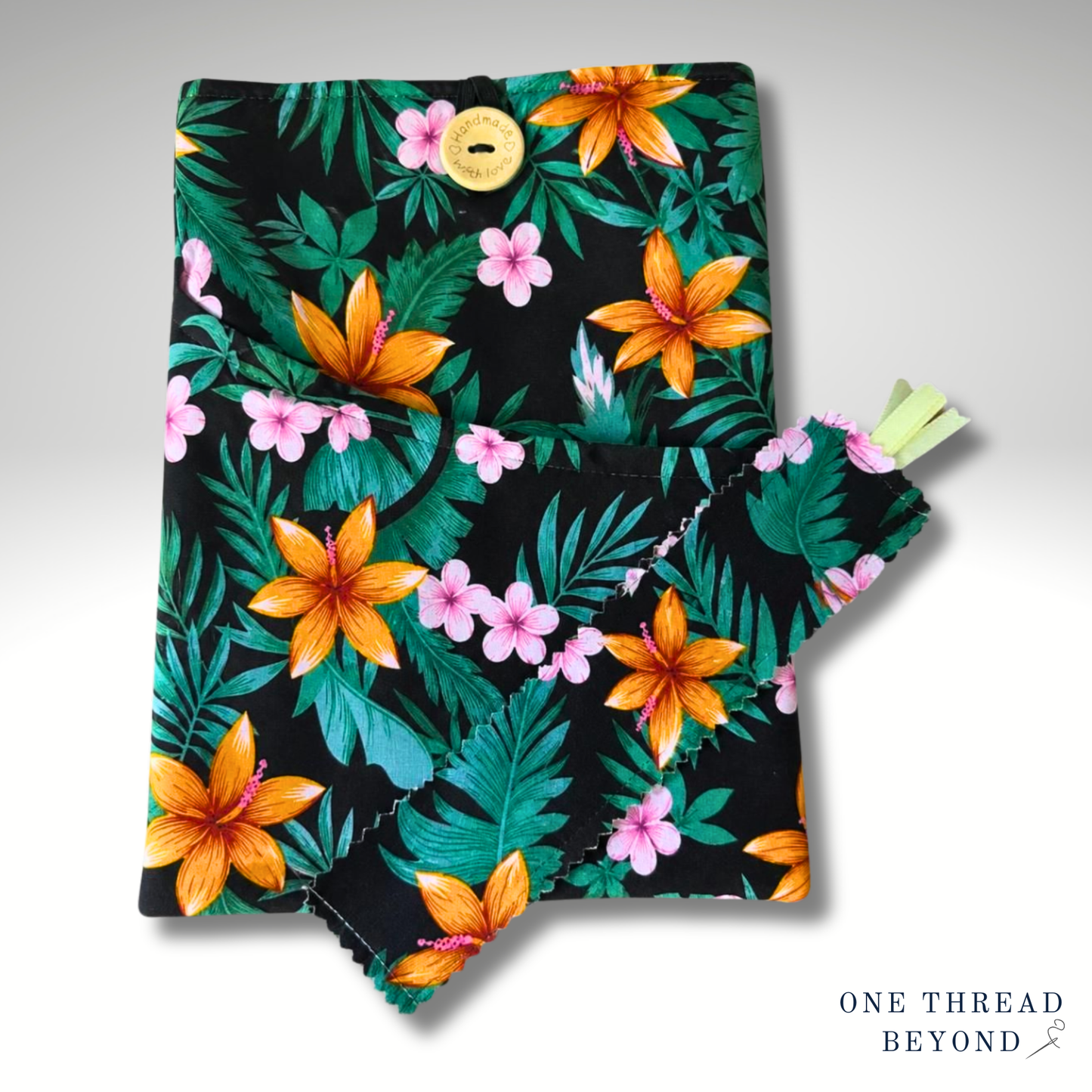 Floral Book sleeve, padded book protector, book jacket, bookmark, Flowers